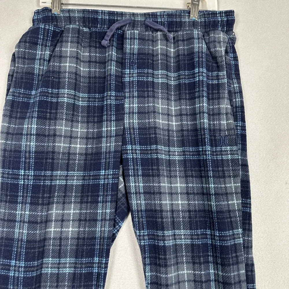 Hurley Lounge Pants Mens Medium Plaid Blue Grey Flannel Fleece Drawstring Pajama